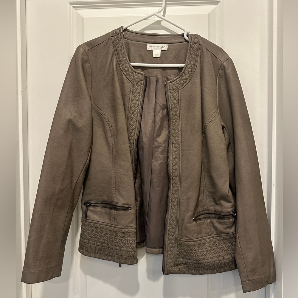 Christopher and Banks leather jacket. grey/brown. New condition. Size small
